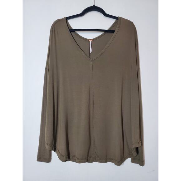 Free People Womens Oversized XS Top Tunic Olive GREEN Stretch Off Shoulder - Picture 2 of 13